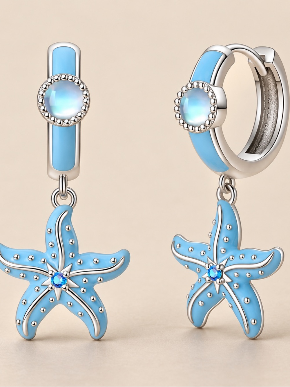 Sterling Silver Blue Starfish Drop Earrings - Women Jewelry